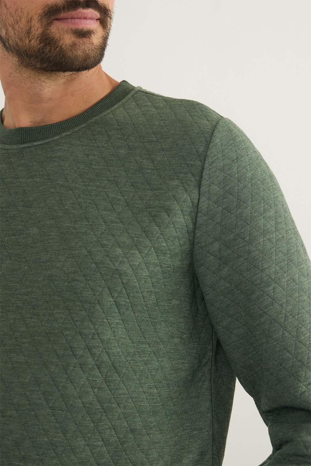 Marine Layer - Corbet Quilted Crewneck - Olive - Detail