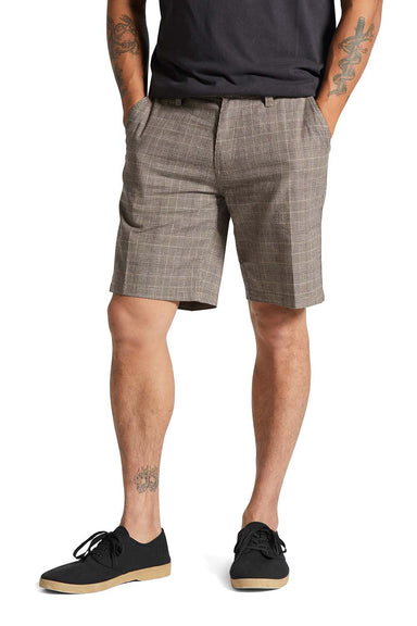 Brixton - Choice Chino Short - Brown/Cream Houndstooth - Front