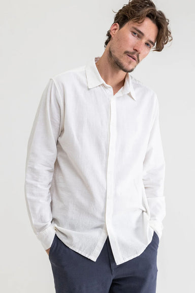 Rhythm - Classic Linen LS Shirt - Vintage White - Front