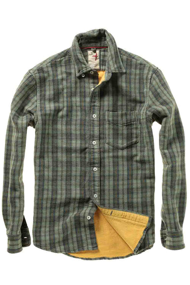 Relwen - Chamois-Lined Flannel - Sage/Navy Plaid - Flatlay