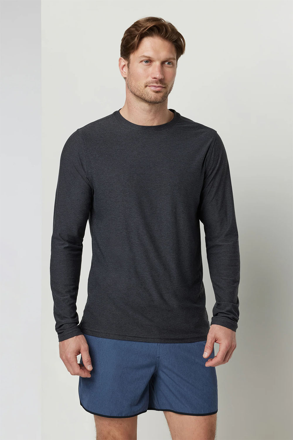 Vuori - LS Strato Tech Tee - Charcoal Heather - Front