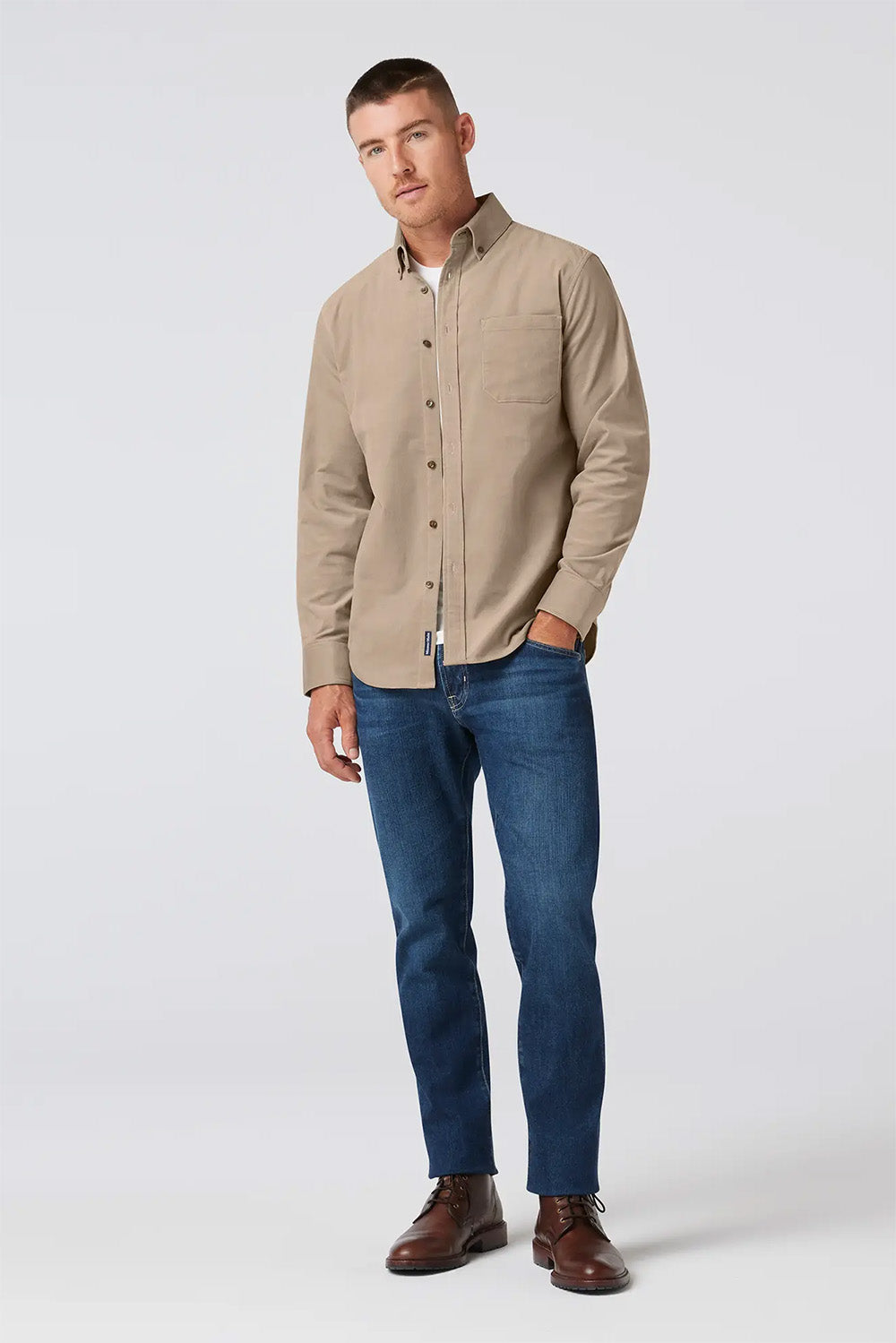 Mizzen + Main - Jackson Cord Shirt - Khaki Solid - Front