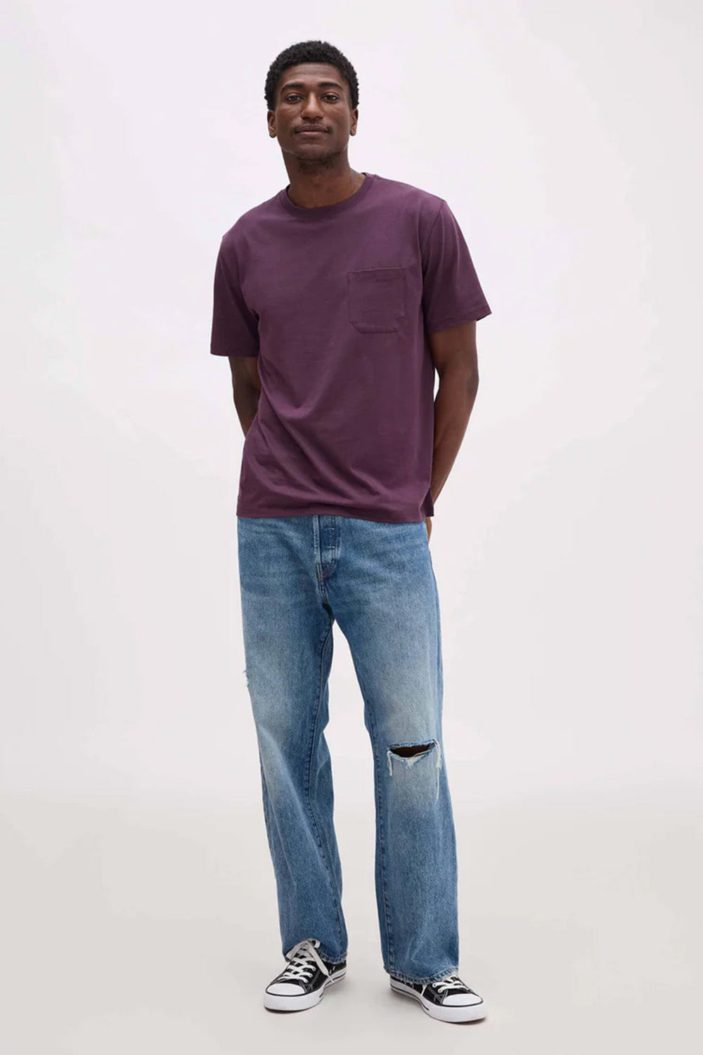 Richer Poorer - Pima Pocket Tee - Plum Wine