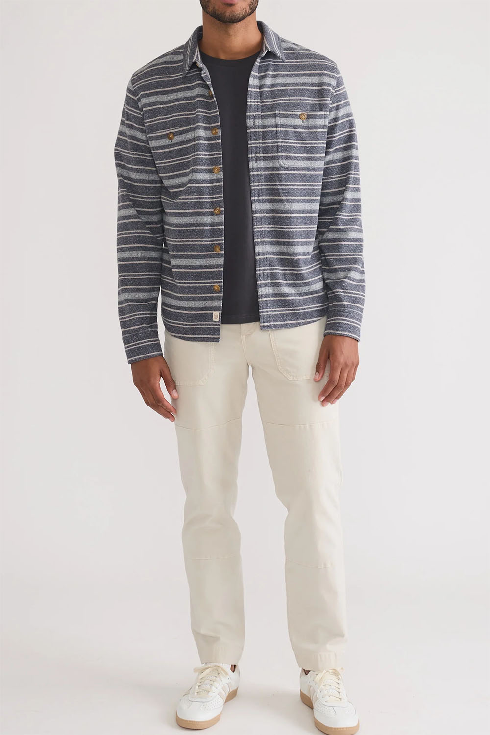 Marine Layer - Pacifica Stretch Shirt - Navy/Grey Baja Stripe