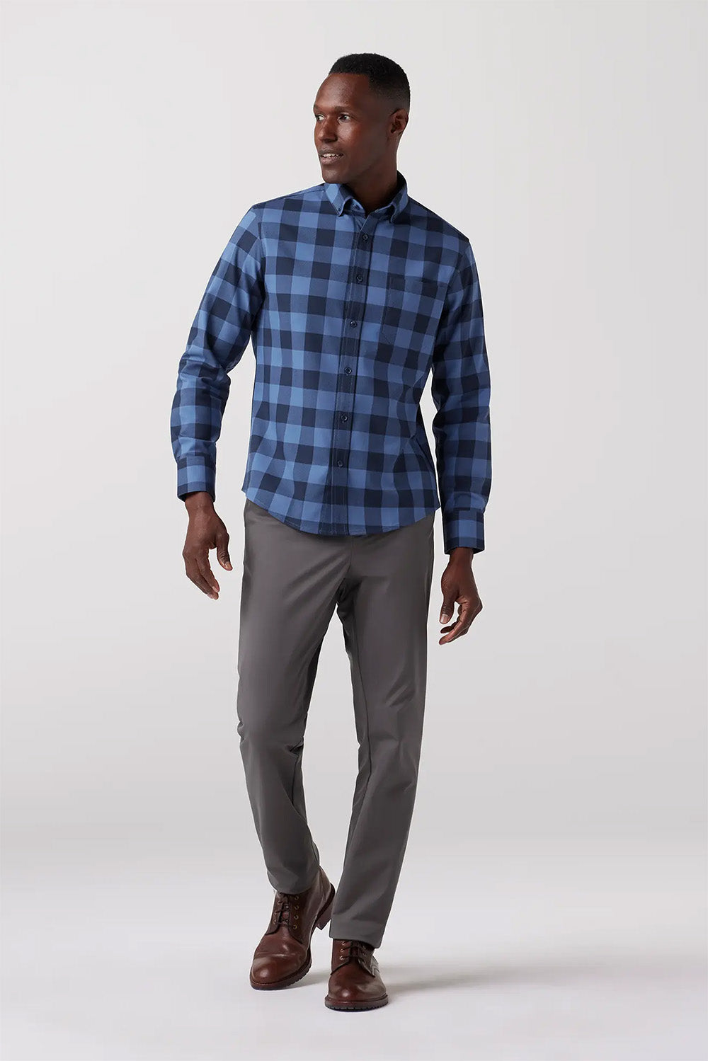 Mizzen + Main - City Flannel - Denim Blue Buffalo Plaid - Profile