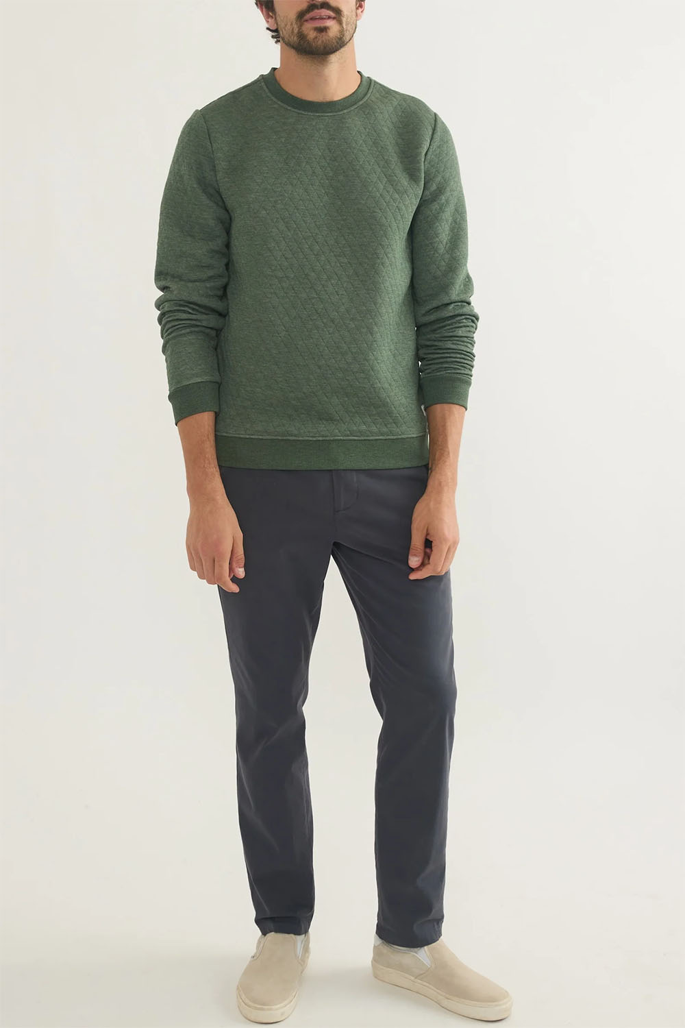 Marine Layer - Corbet Quilted Crewneck - Olive