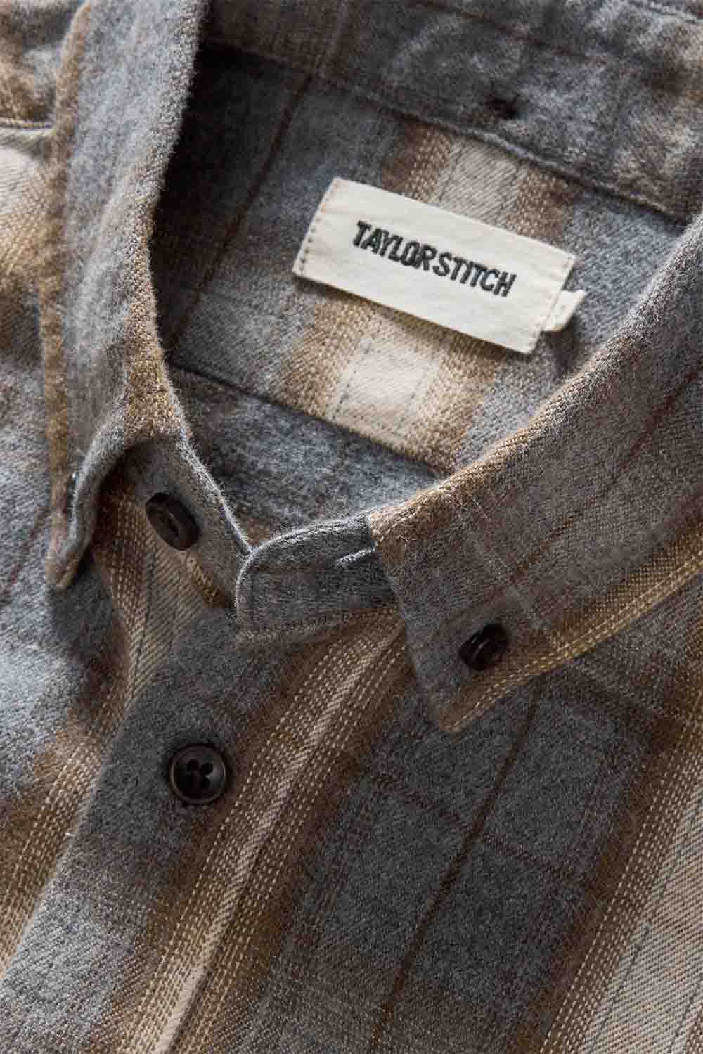 Taylor Stitch - The Jack - Brushed Heather Grey Plaid - Detail