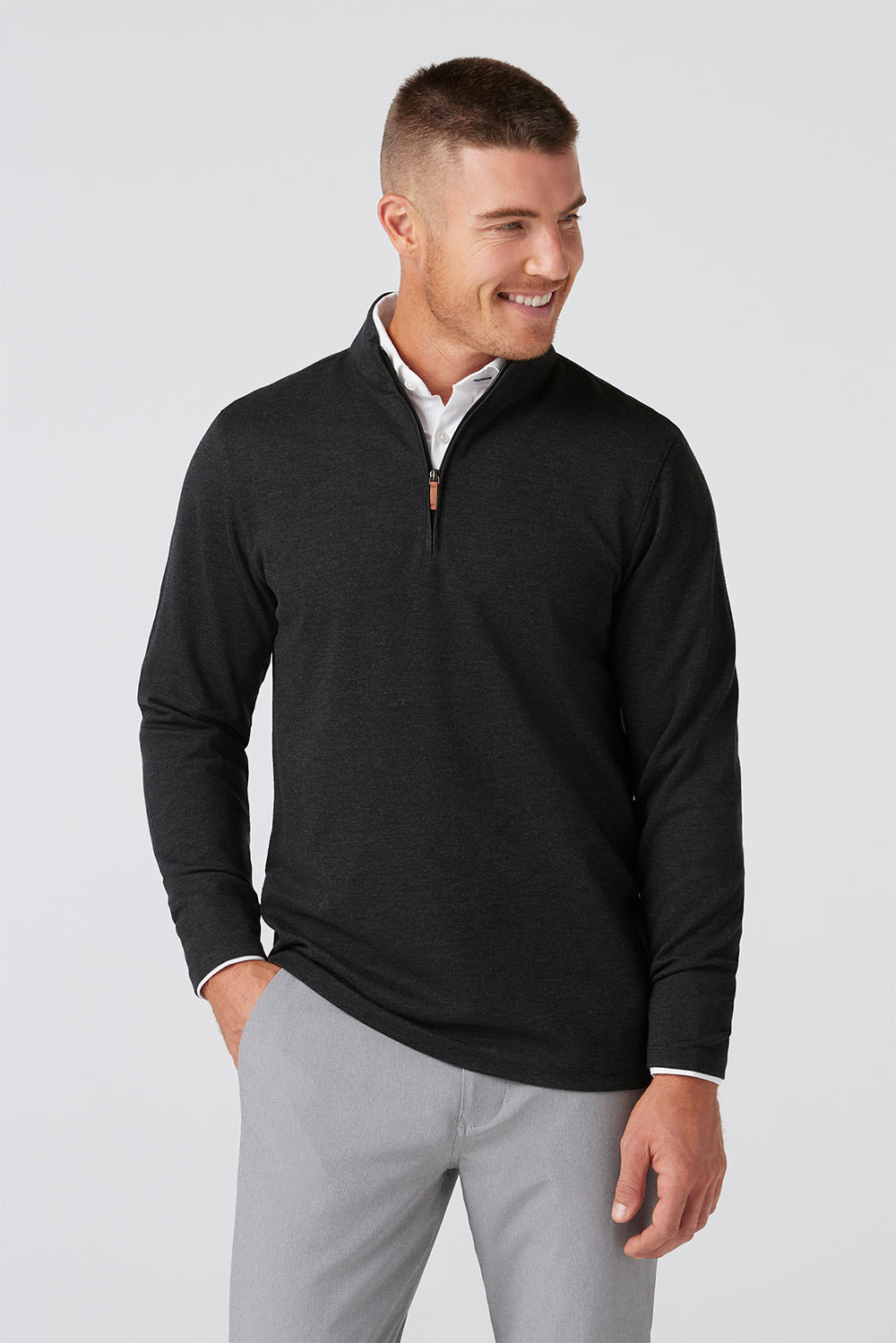 Mizzen + Main - KPI Quarter Zip - Black Heather - Front