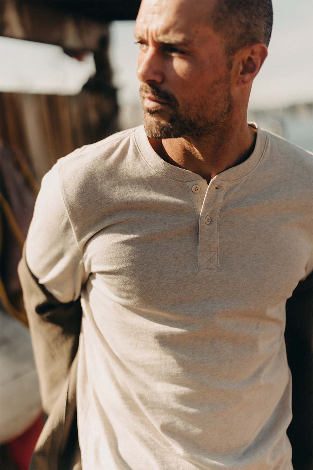 Taylor Stitch - The Organic Cotton Henley - Heather Oat - Model