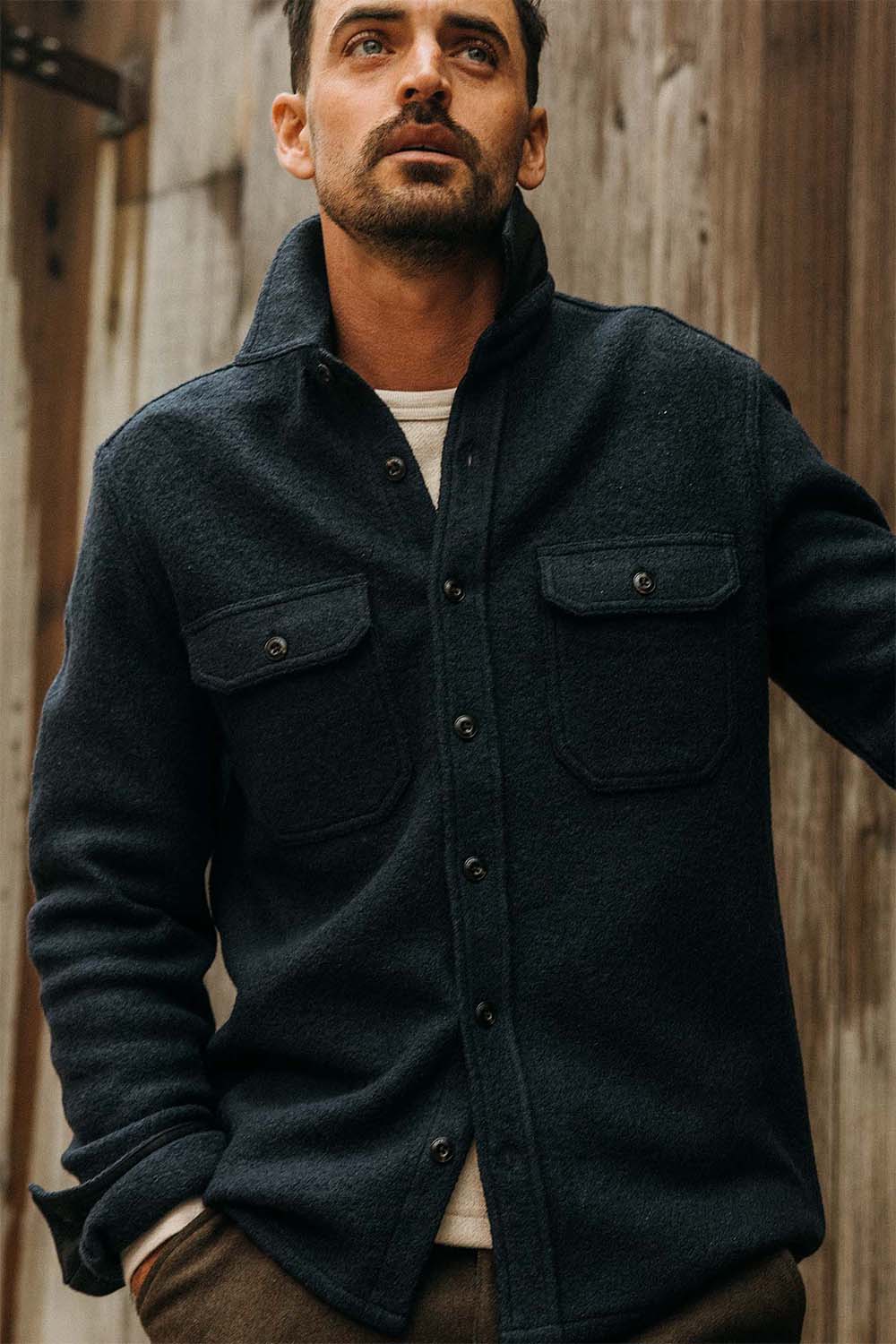 Taylor Stitch - The Connor Overshirt - Dark Navy Boucle - Model