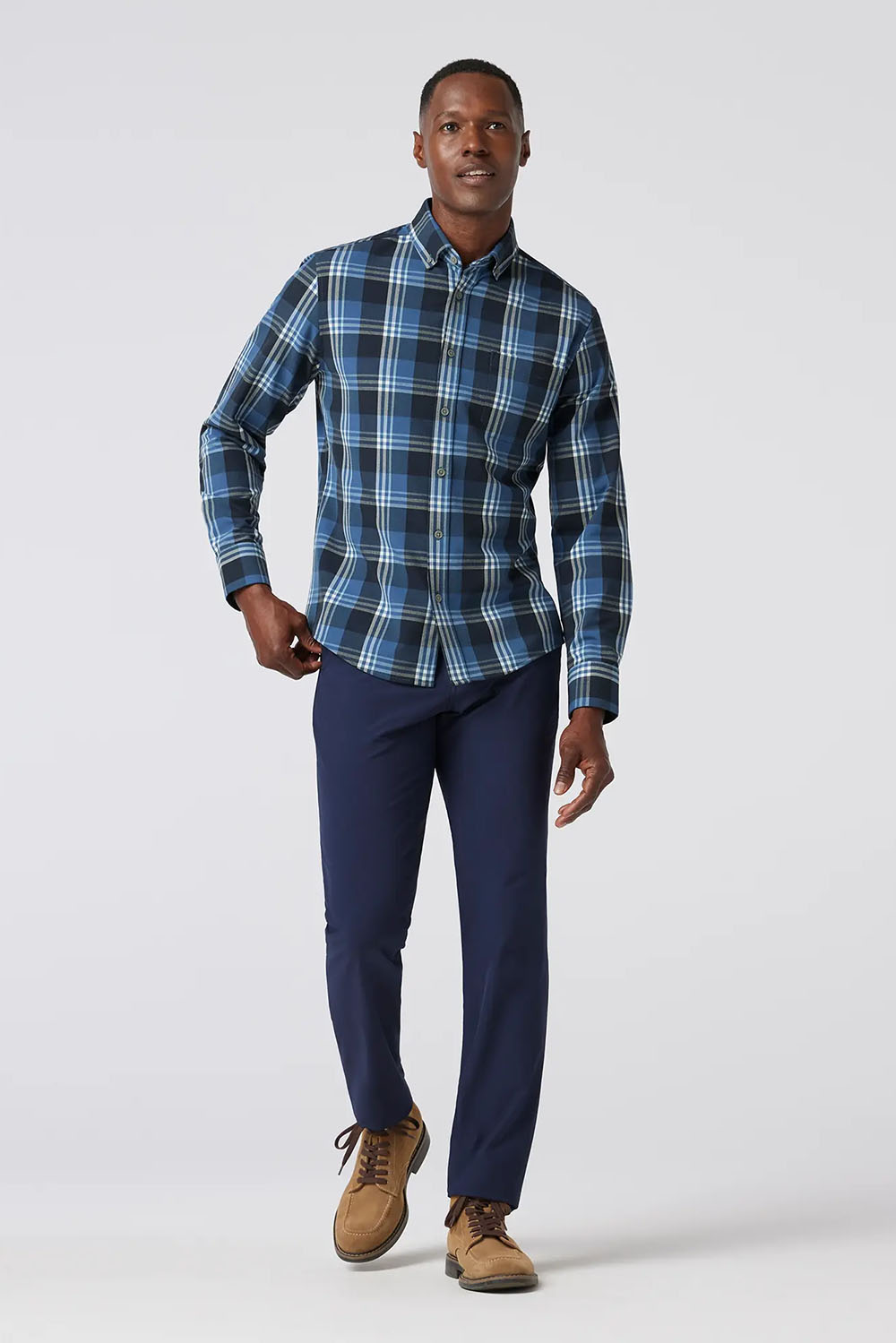 Mizzen + Main - City Flannel - Denim Blue William Plaid - Front