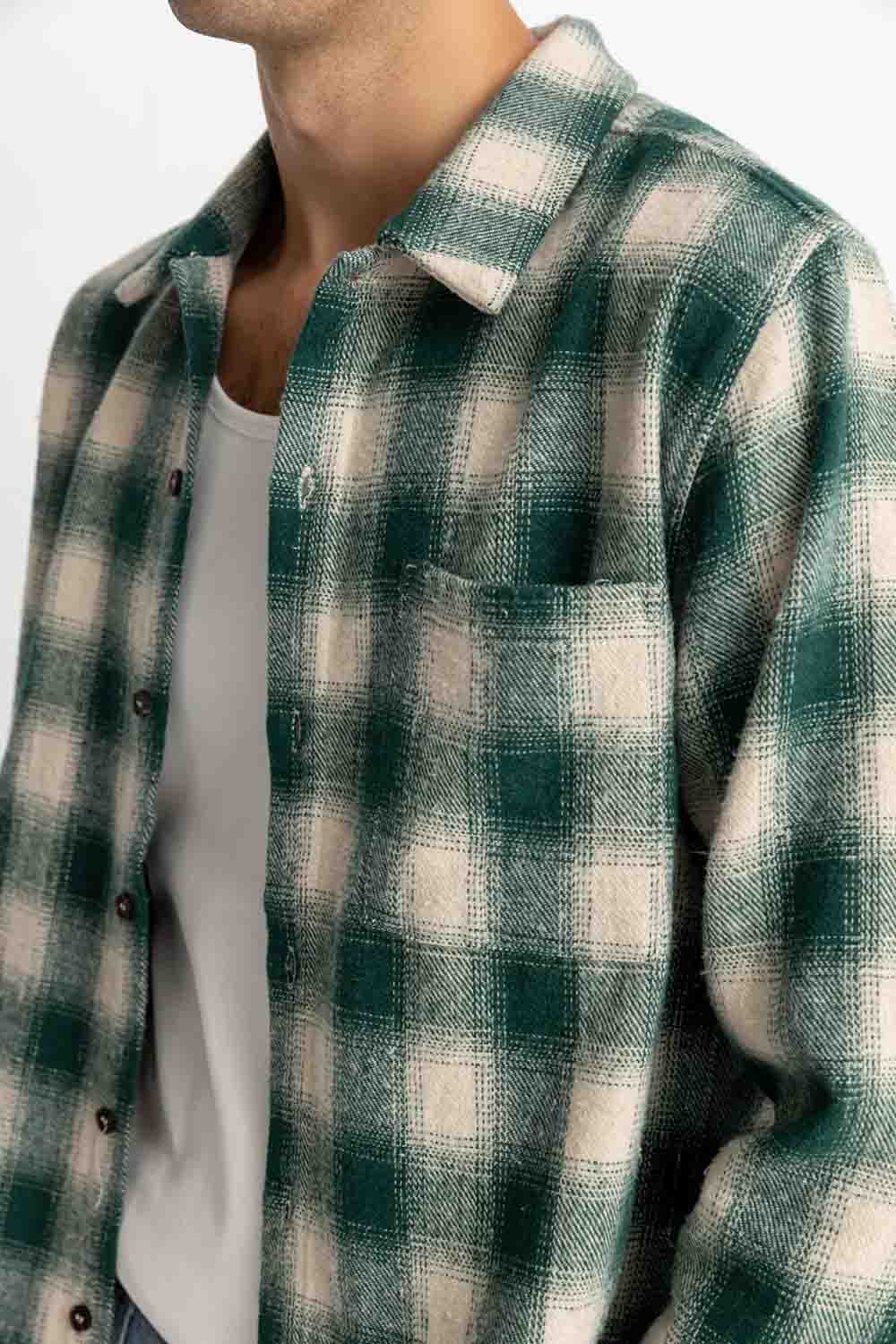 Rhythm - Plaid LS Flannel - Green - Detail