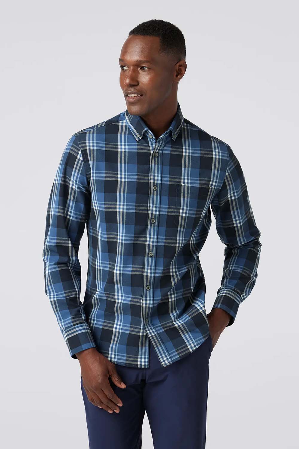 Mizzen + Main - City Flannel - Denim Blue William Plaid