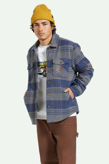 Brixton - Durham Lined Fleece - Washed Navy/Beige Plaid - Front