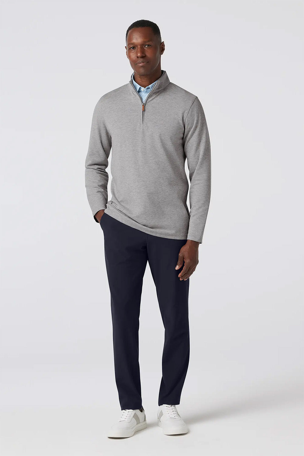 Mizzen + Main - KPI Quarter Zip - Silver Heather - Front