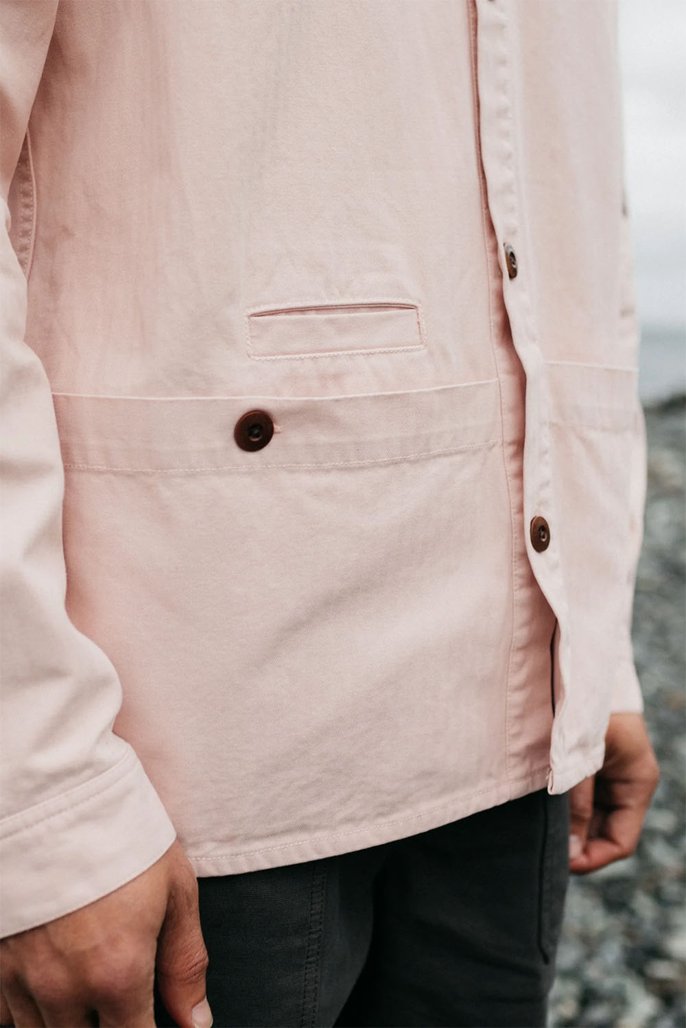 Finisterre - Tonkin Work Shirt - Pink Smoke - Front Detail