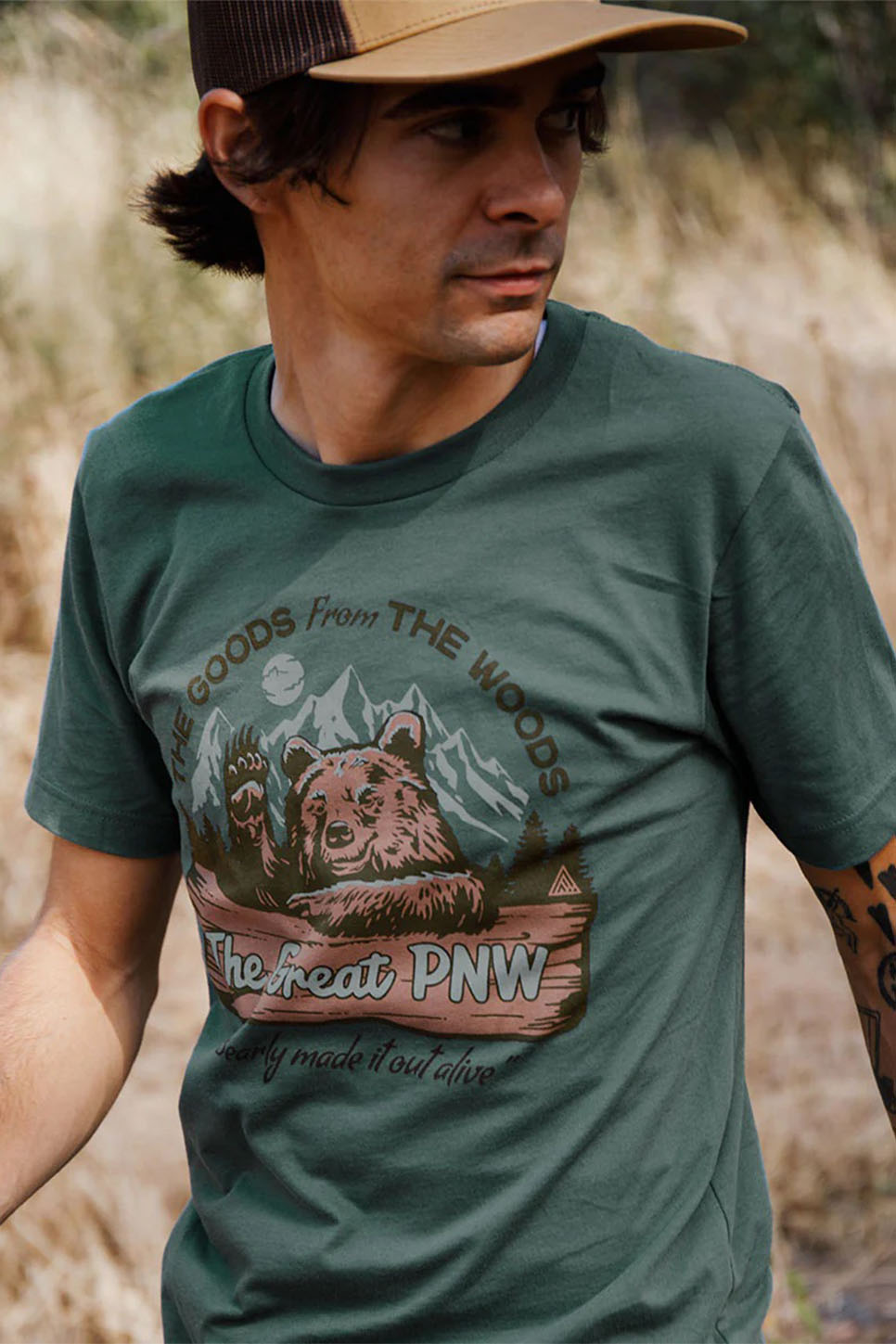 Great PNW - Bearly Tee - Pine - Model