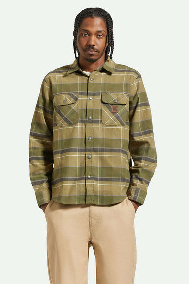 Brixton - Builders Bowery Flannel - Dill/Olive Surplus/Washed Black - Front