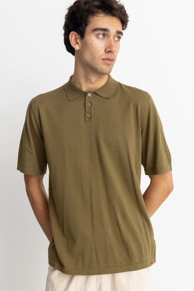 Rhythm - Essential Knit SS Polo - Olive - Front