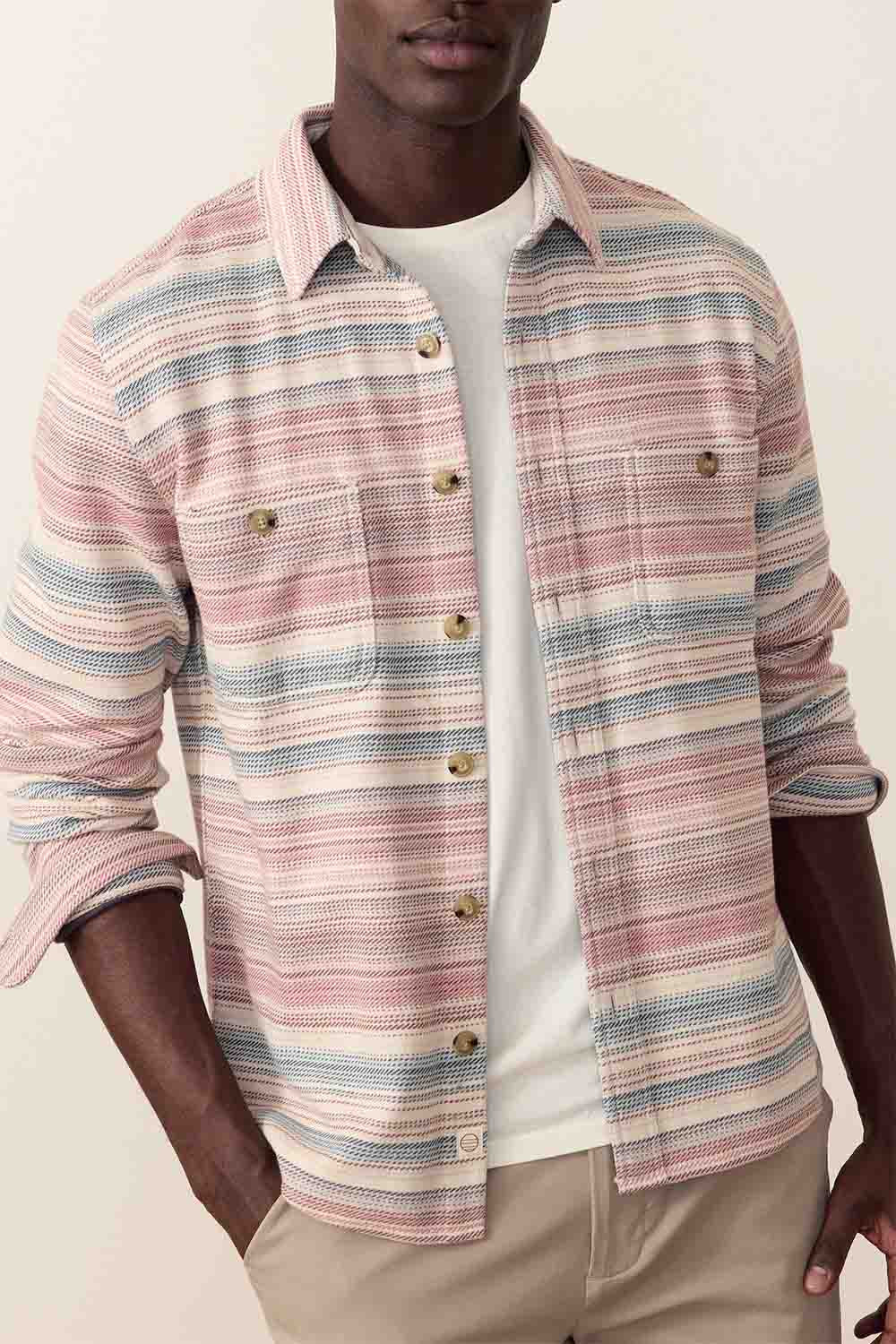 Marine Layer - Pacifica Stretch Shirt - Warm Baja Stripe - Open