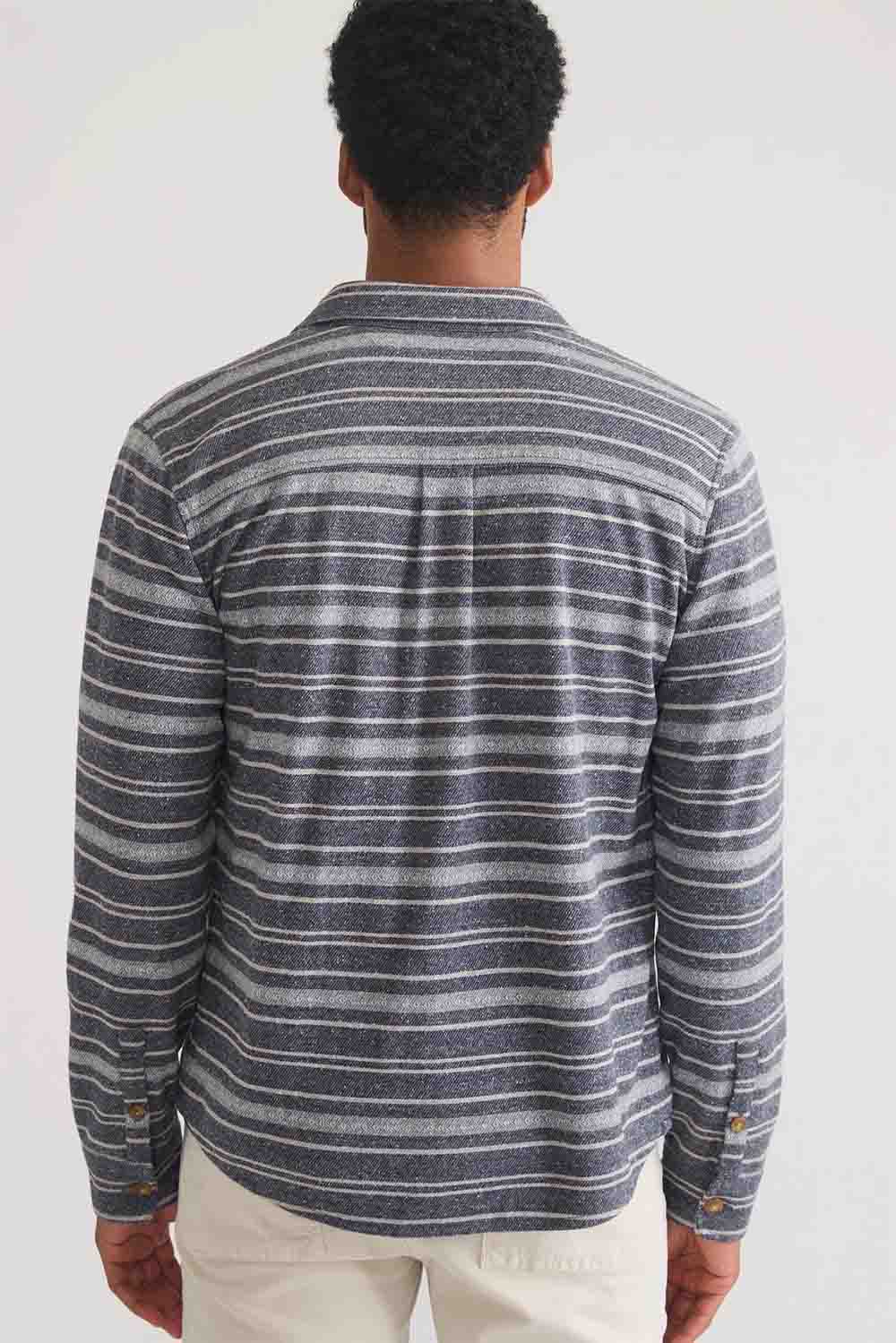 Marine Layer - Pacifica Stretch Shirt - Navy/Grey Baja Stripe - Back