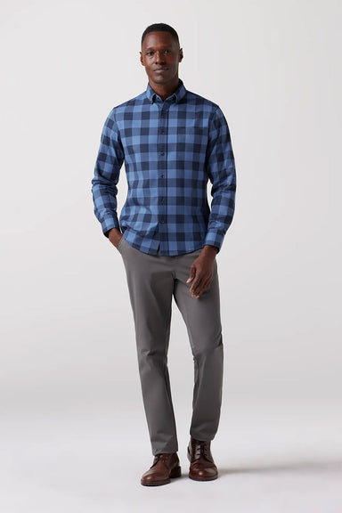 Mizzen + Main - City Flannel - Denim Blue Buffalo Plaid - Front