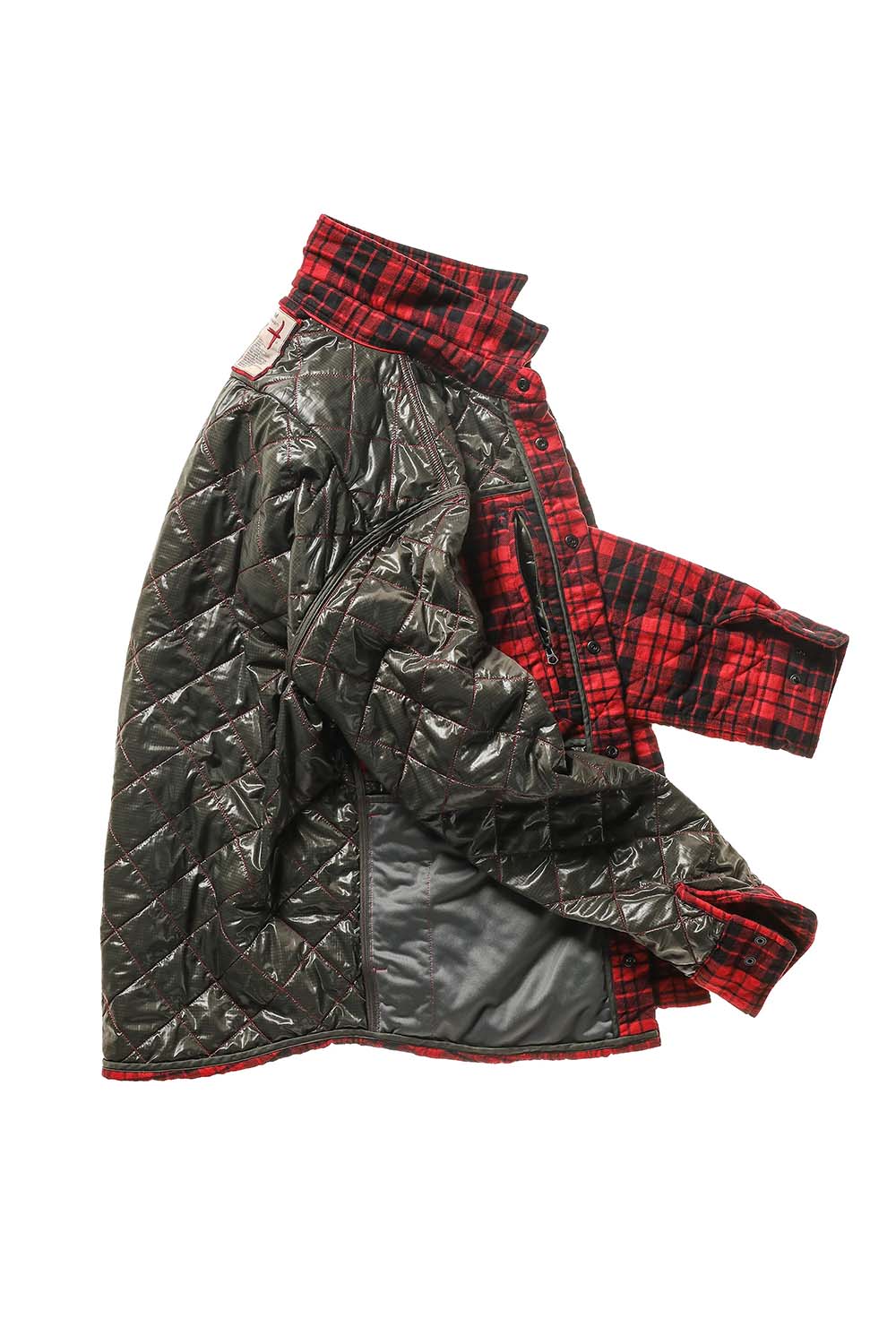 Relwen - Quilted Flannel Shirtjacket - Red/Black Grid - Inside