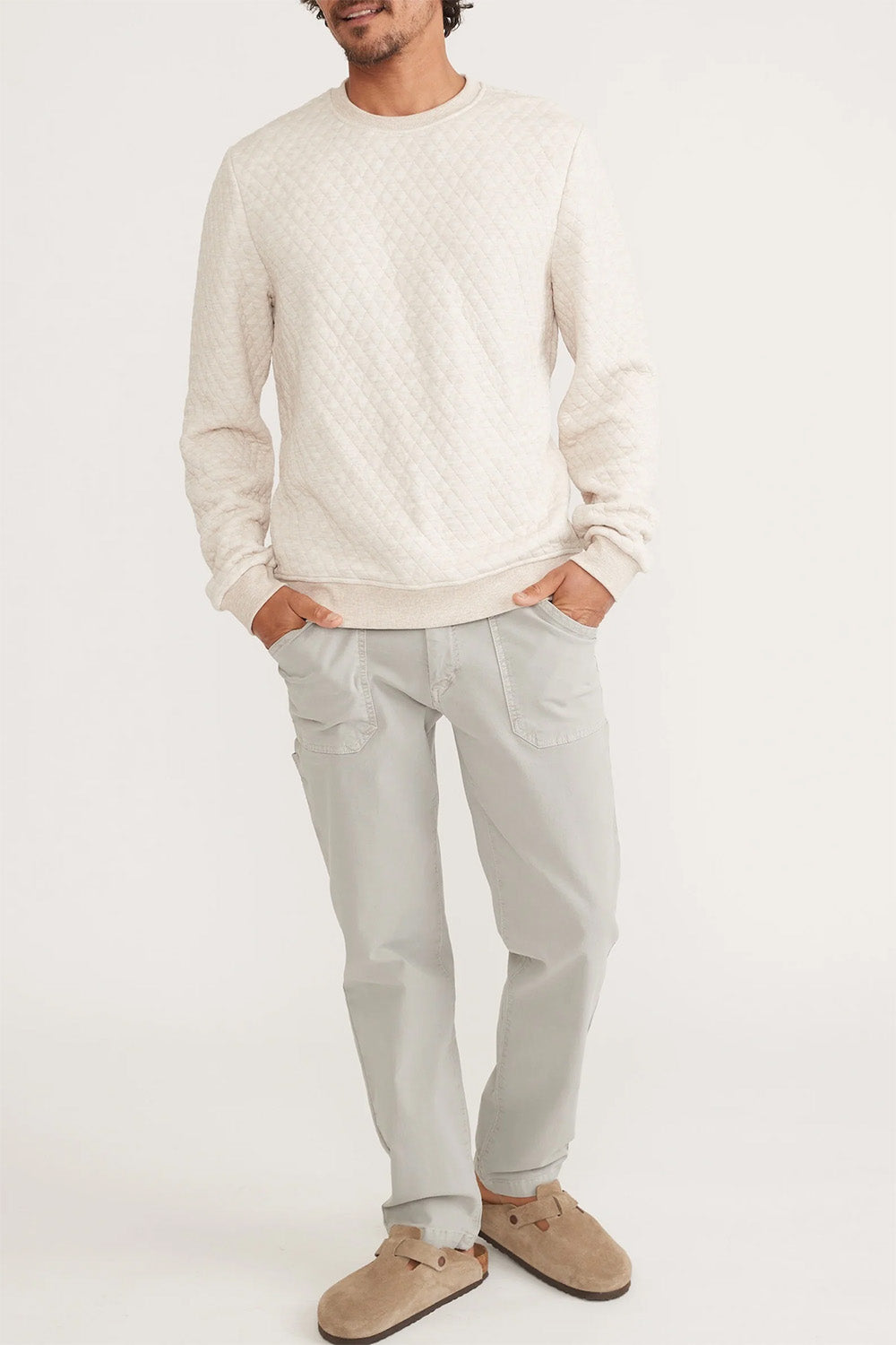 Marine Layer - Corbet Quilted Crewneck - Dark Oat Heather