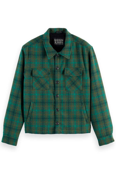 Scotch & Soda - Teddy Lined Checked Overshirt - Green Check - Front