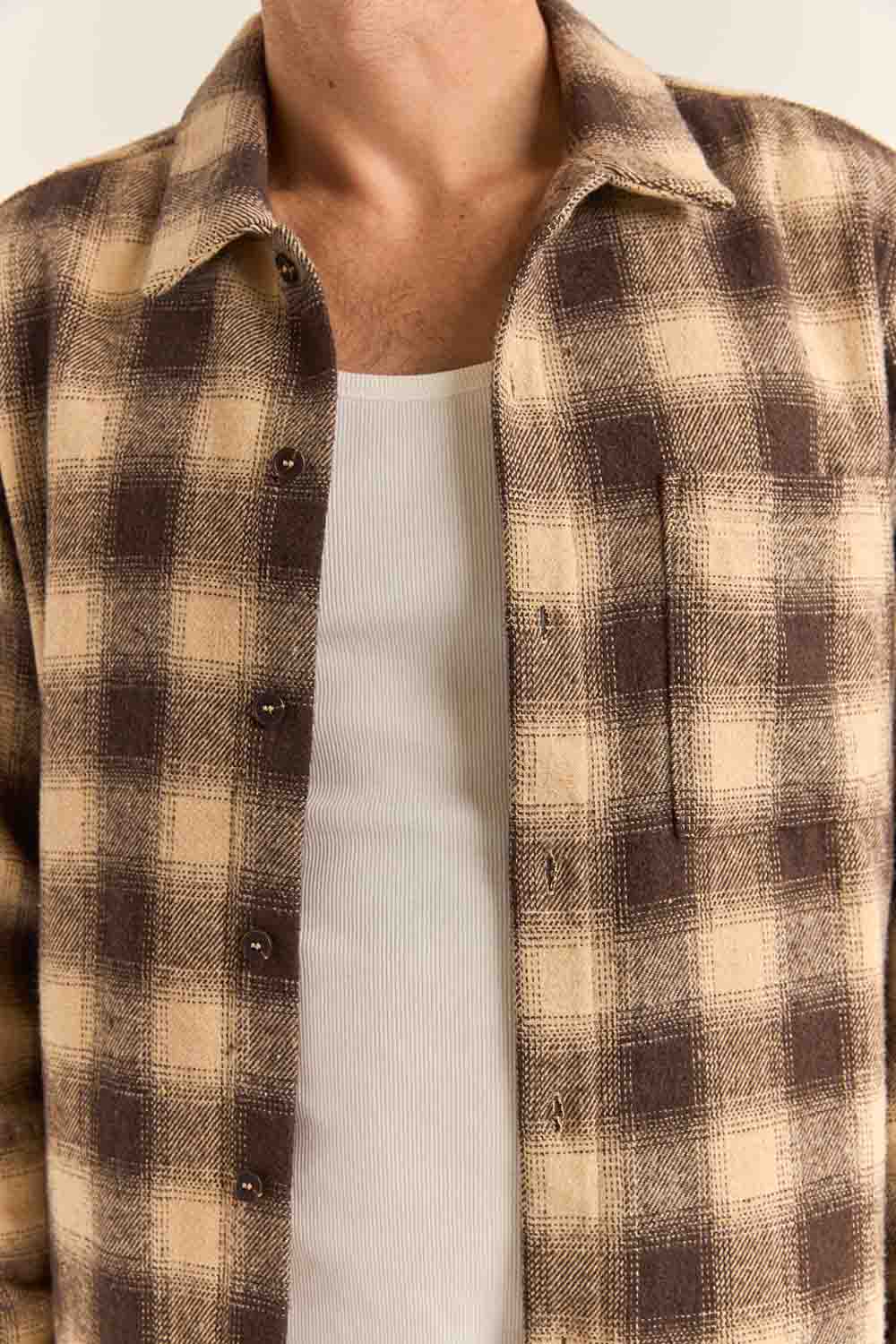 Rhythm - Plaid LS Flannel - Brown - Detail