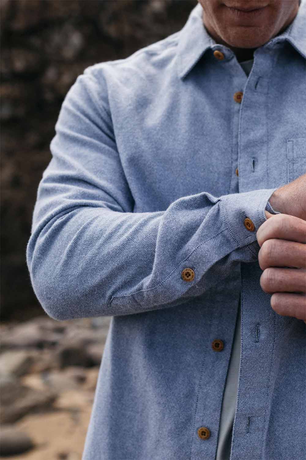 Finisterre - Gylly Shirt - Indigo Dobby - Detail