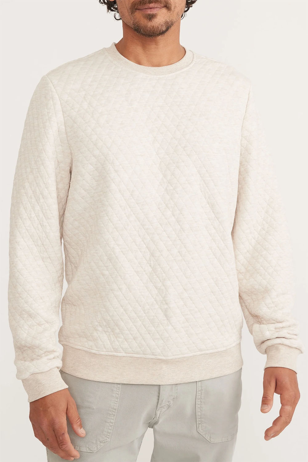 Marine Layer - Corbet Quilted Crewneck - Dark Oat Heather - Front