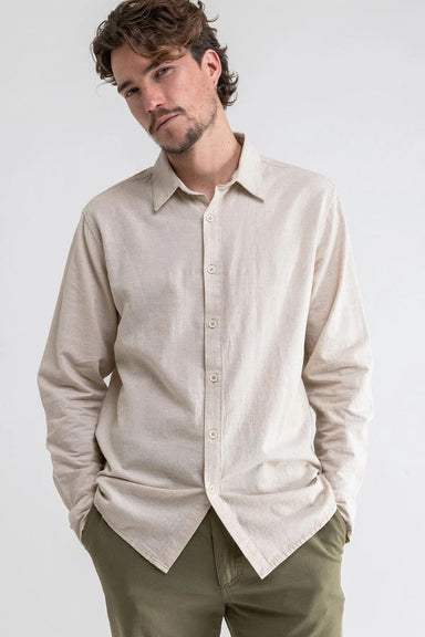 Rhythm - Classic Linen LS Shirt - Sand - Front