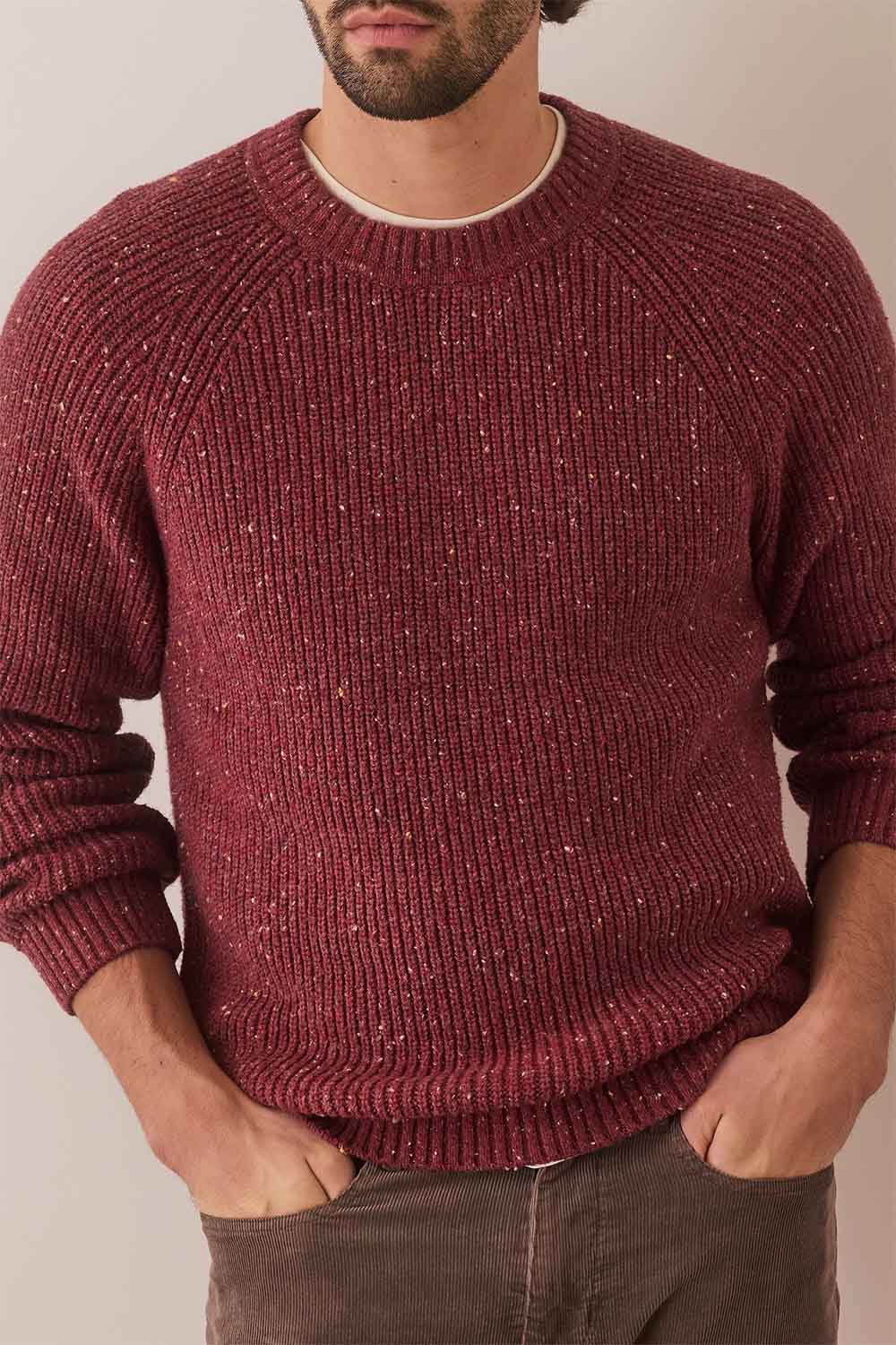 Marine Layer - Inverness Sweater Crew - Burgundy Neps - Front