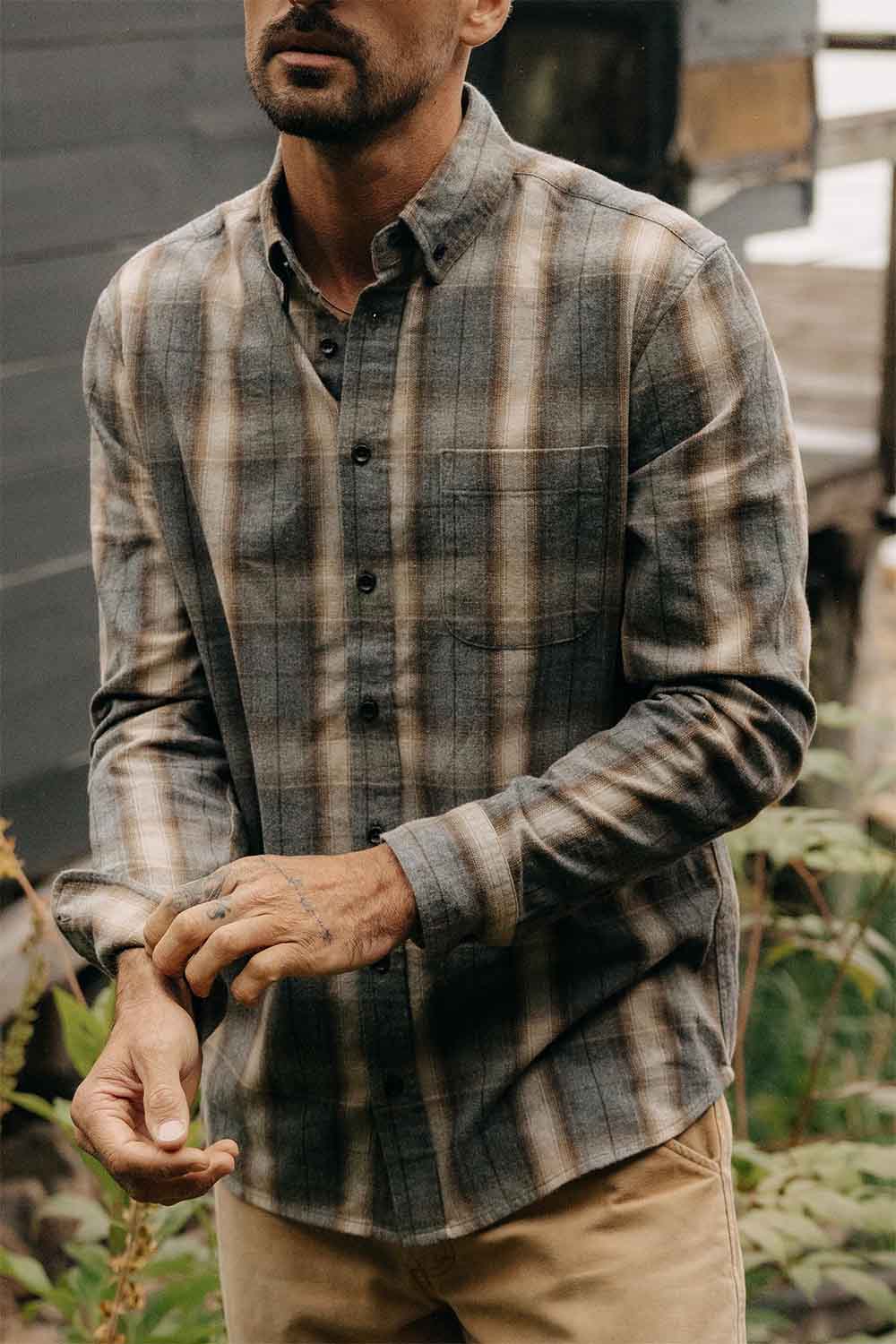 Taylor Stitch - The Jack - Brushed Heather Grey Plaid - Model