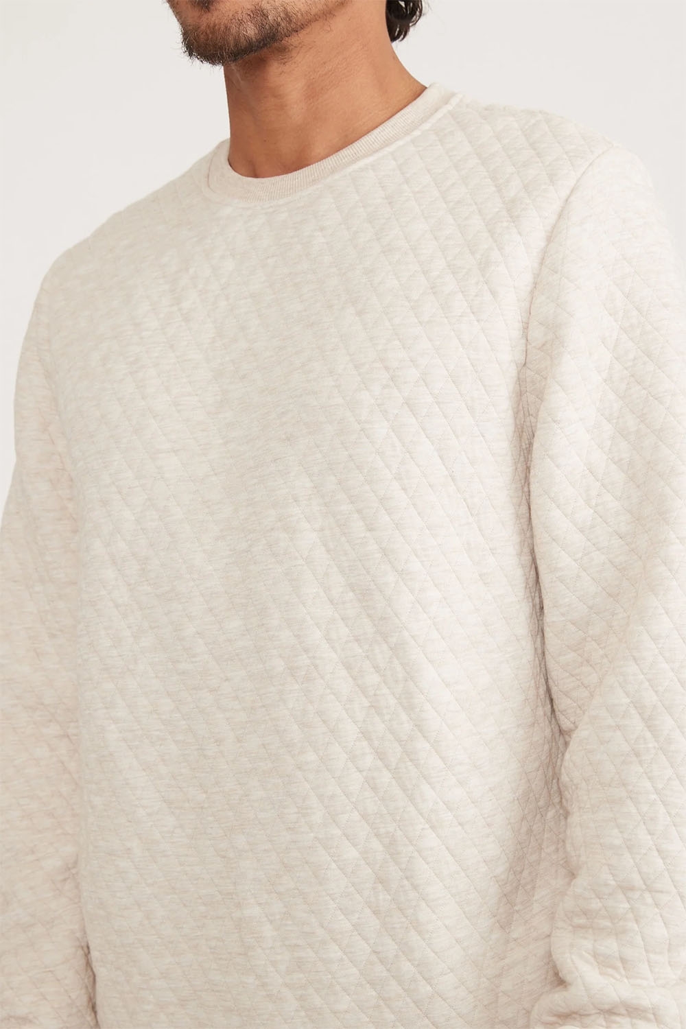 Marine Layer - Corbet Quilted Crewneck - Dark Oat Heather - Detail