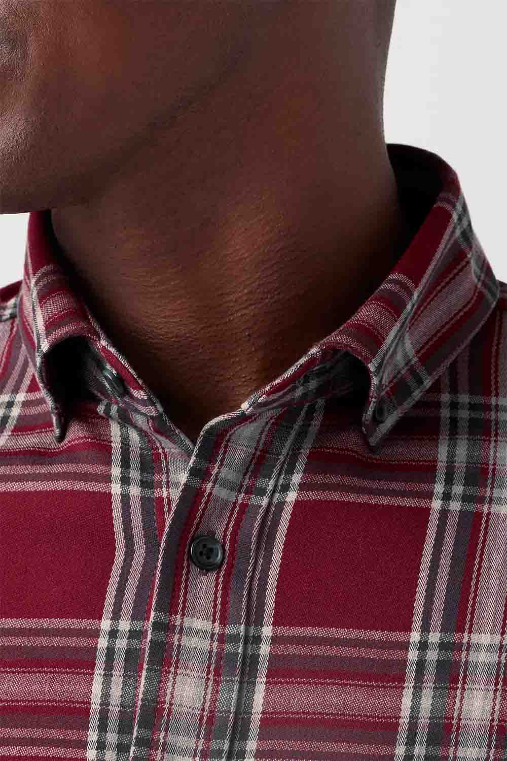 Mizzen + Main - City Flannel - Garnet Thomas Plaid - Detail