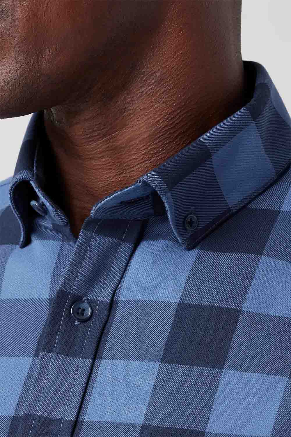 Mizzen + Main - City Flannel - Denim Blue Buffalo Plaid - Detail