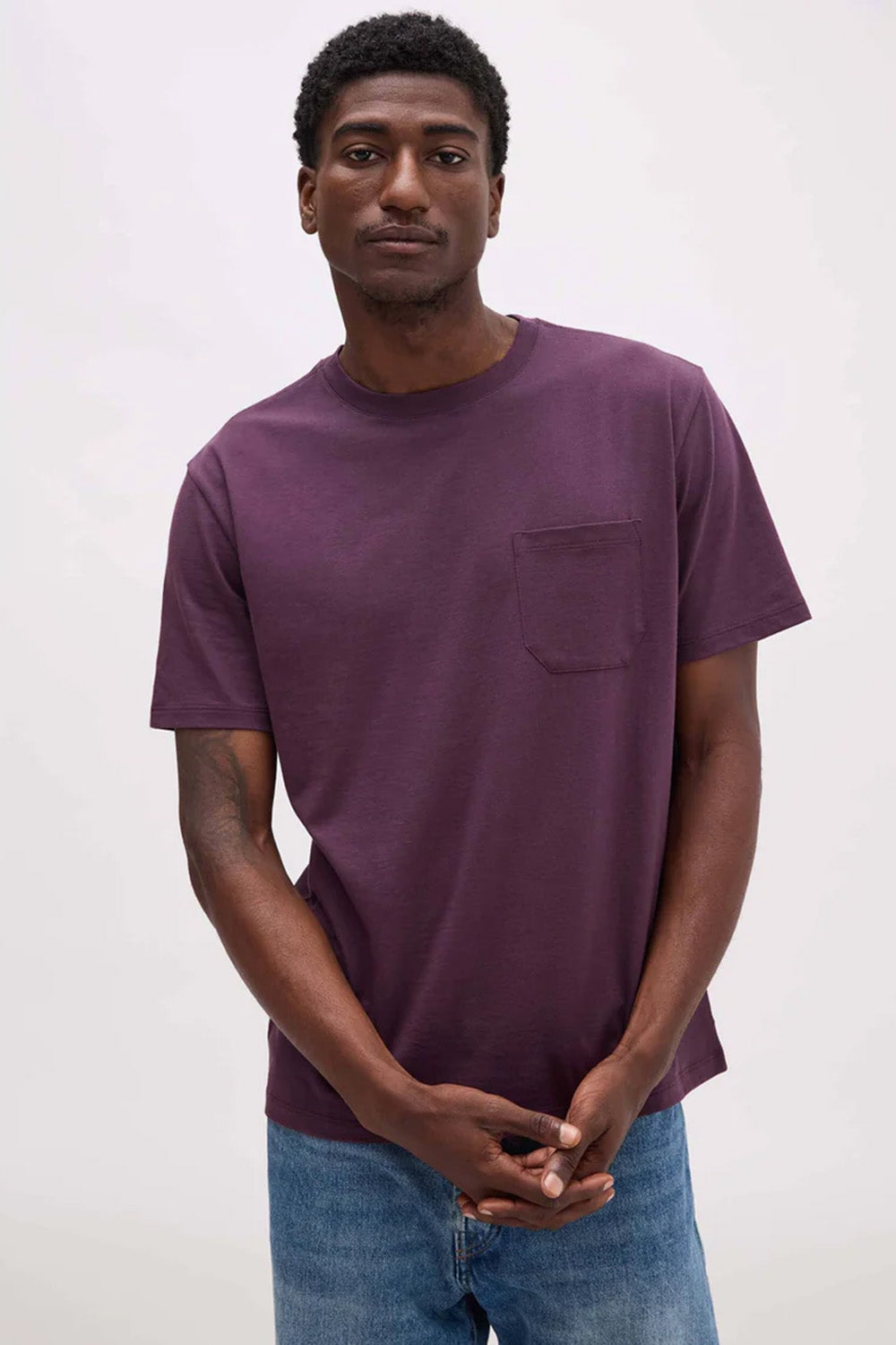 Richer Poorer - Pima Pocket Tee - Plum Wine - Front