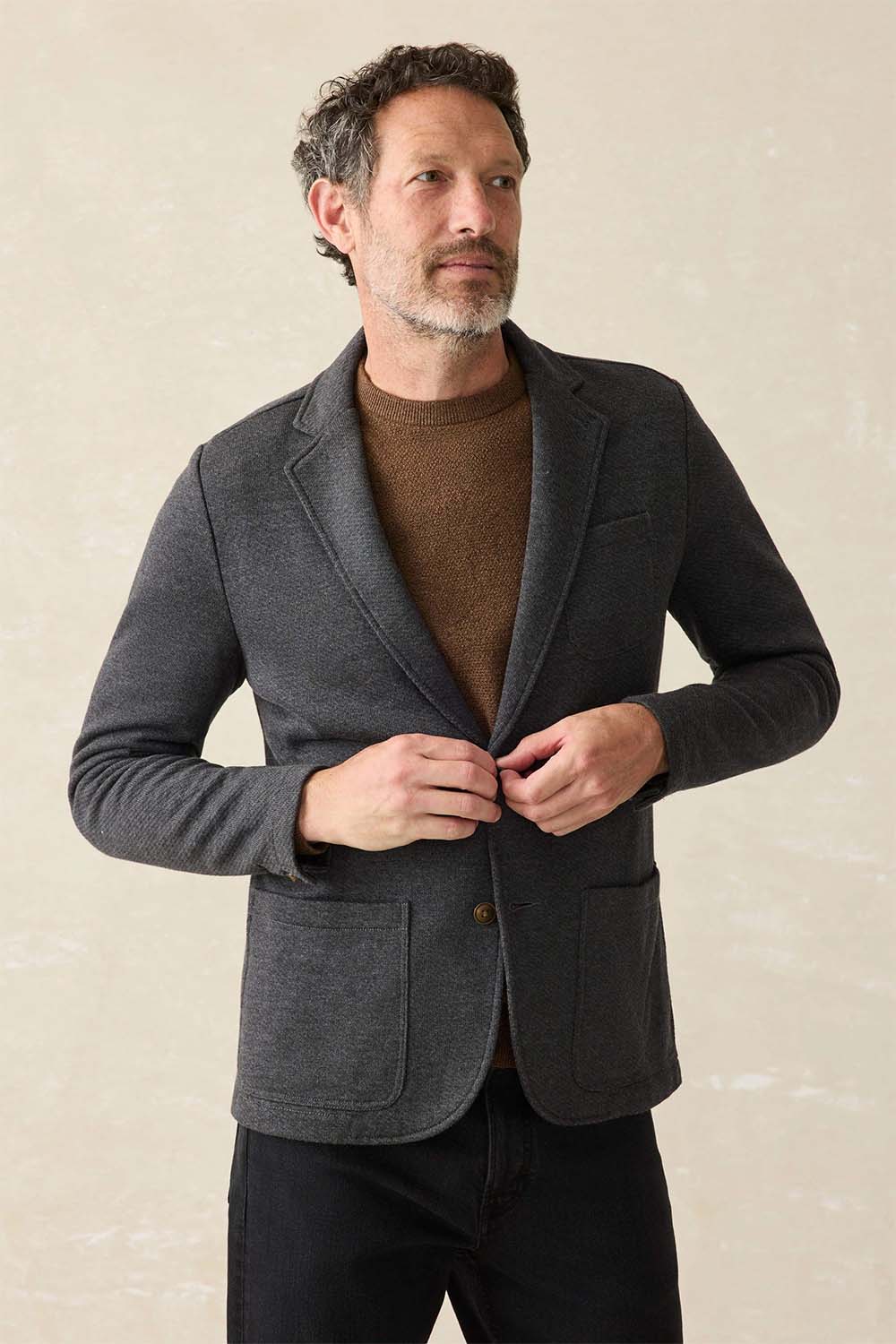 Faherty - Inlet Knit Blazer - Black Sky Melange - Front