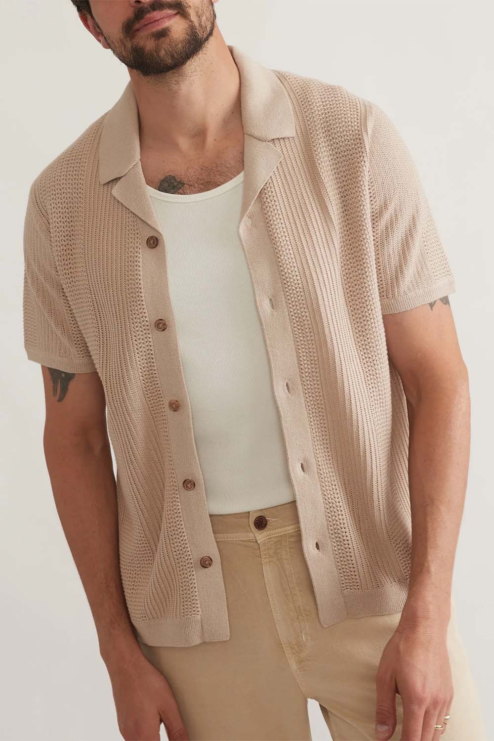 Marine Layer - Sweater Resort Shirt - Sand - Front