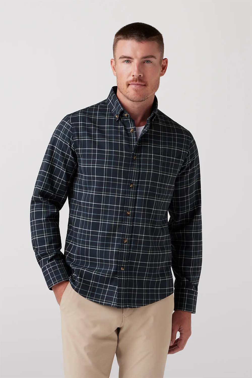 Mizzen + Main - City Flannel - Navy Andrew Plaid - Front