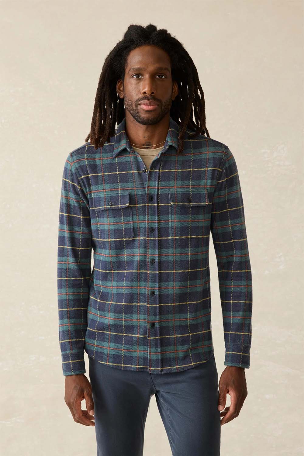 Faherty - Legend Sweater Shirt - Mossy Elm Plaid - Front