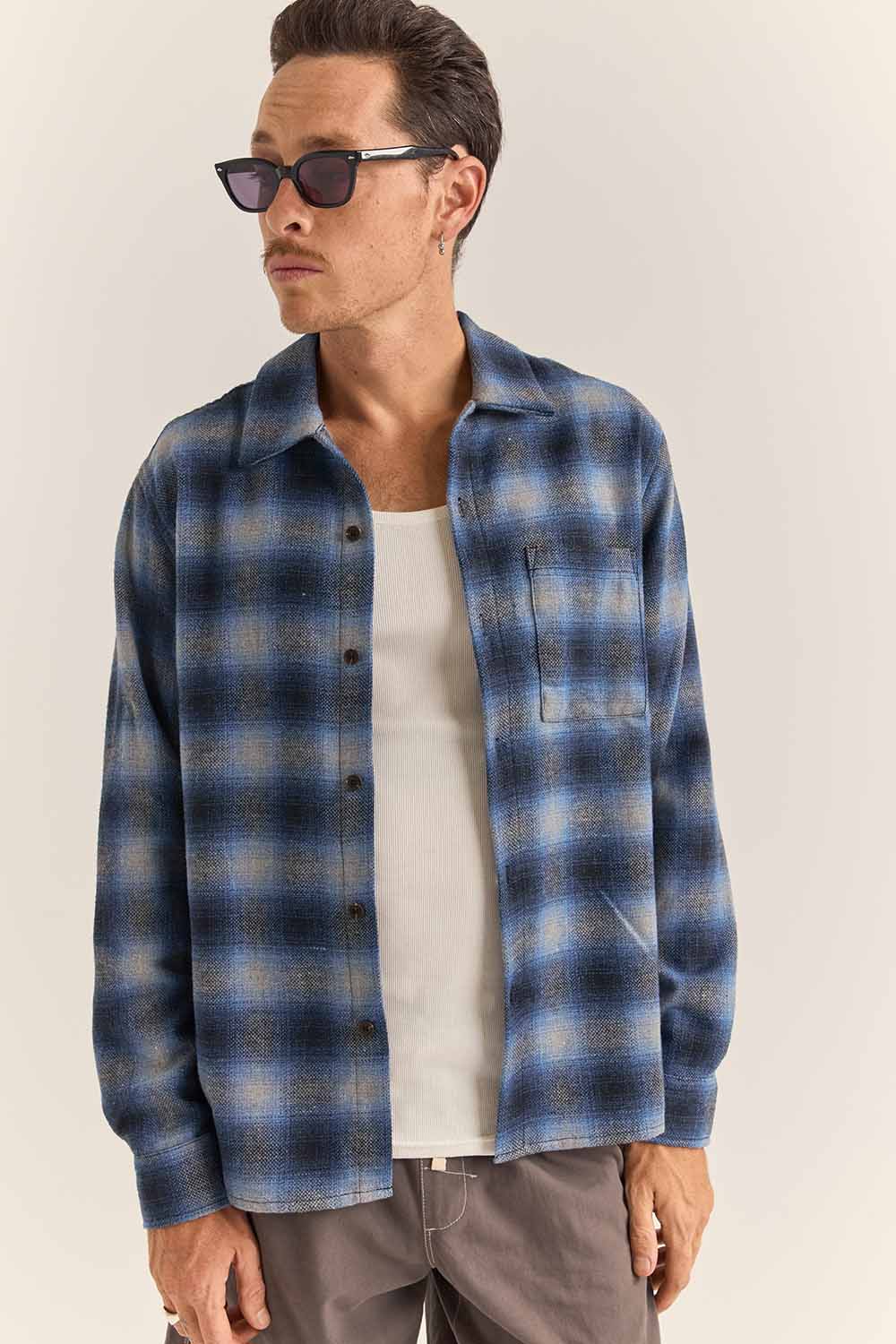 Rhythm - Mar LS Flannel - Blue - Front