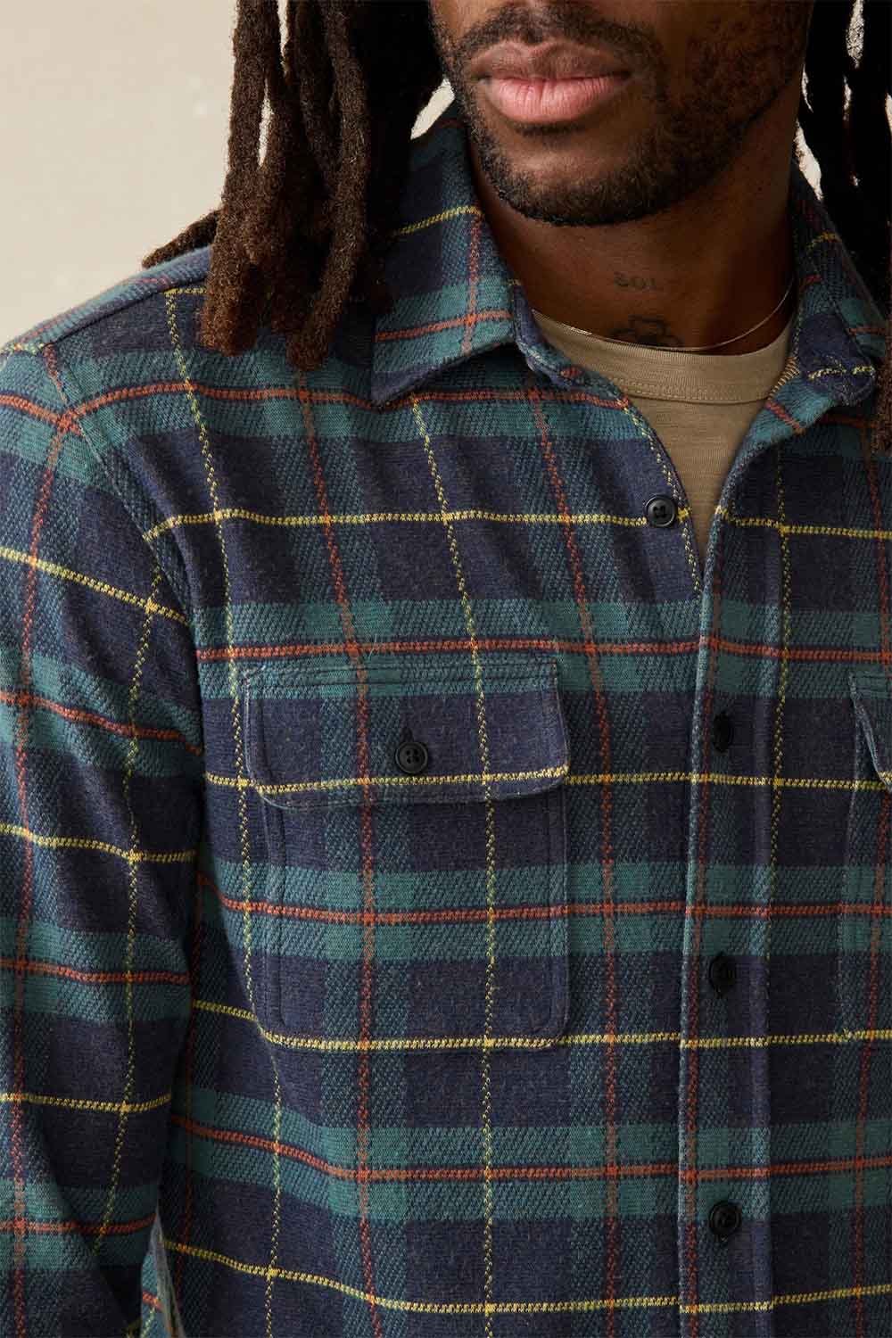 Faherty - Legend Sweater Shirt - Mossy Elm Plaid- Detail