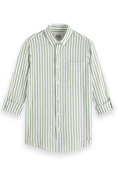 Scotch & Soda - Crinkle Striped Shirt - Firefly Green - Front