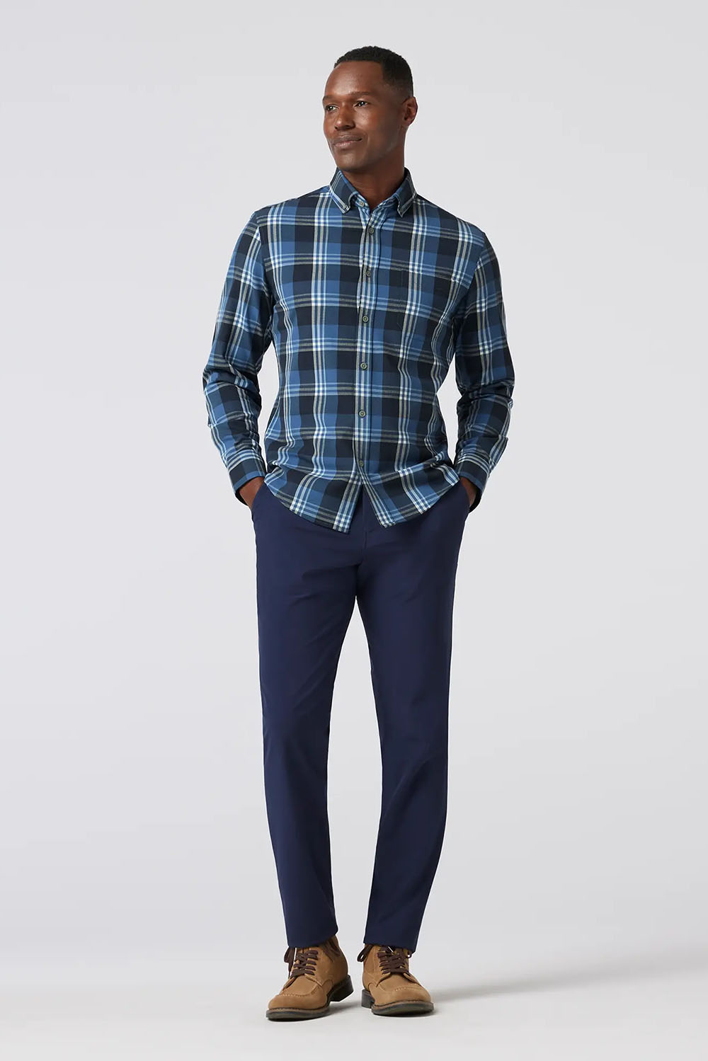 Mizzen + Main - City Flannel - Denim Blue William Plaid - Profile